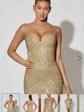 Oh Polly Mischa  Gold Embellished Sweetheart Mini Dress
